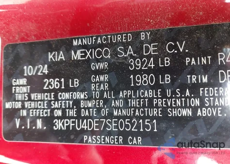 2025 Kia K4 Ex from USA, damaged, VIN 3KPFU4DE7SE052151